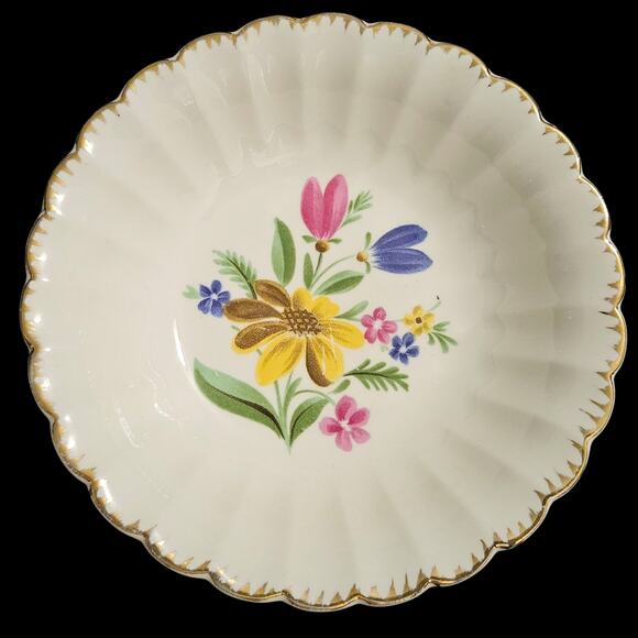 Sebring Pottery Laguna 6.25" Bowls Set of 3 22K Gold Trim Floral USA - Picture 1 of 6